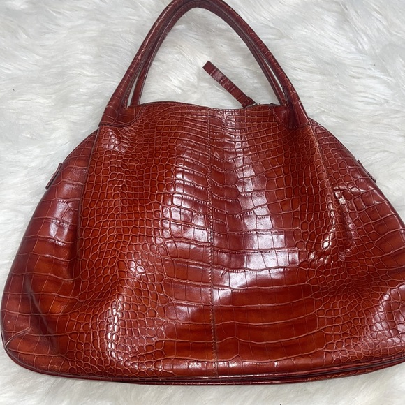 Donna Dixon genuine leather brown rust crocodile print handbag vintage - Picture 7 of 9